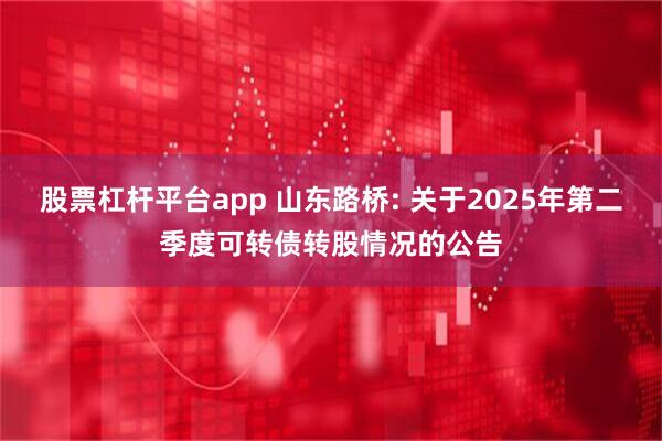 股票杠杆平台app 山东路桥: 关于2025年第二季度可转债转股情况的公告